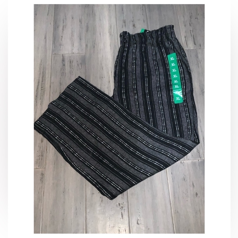 Briggs Black~White Stripe Linen Blend PullOn Elastic Waist Wide Leg Pants XL NWT - Picture 2 of 11
